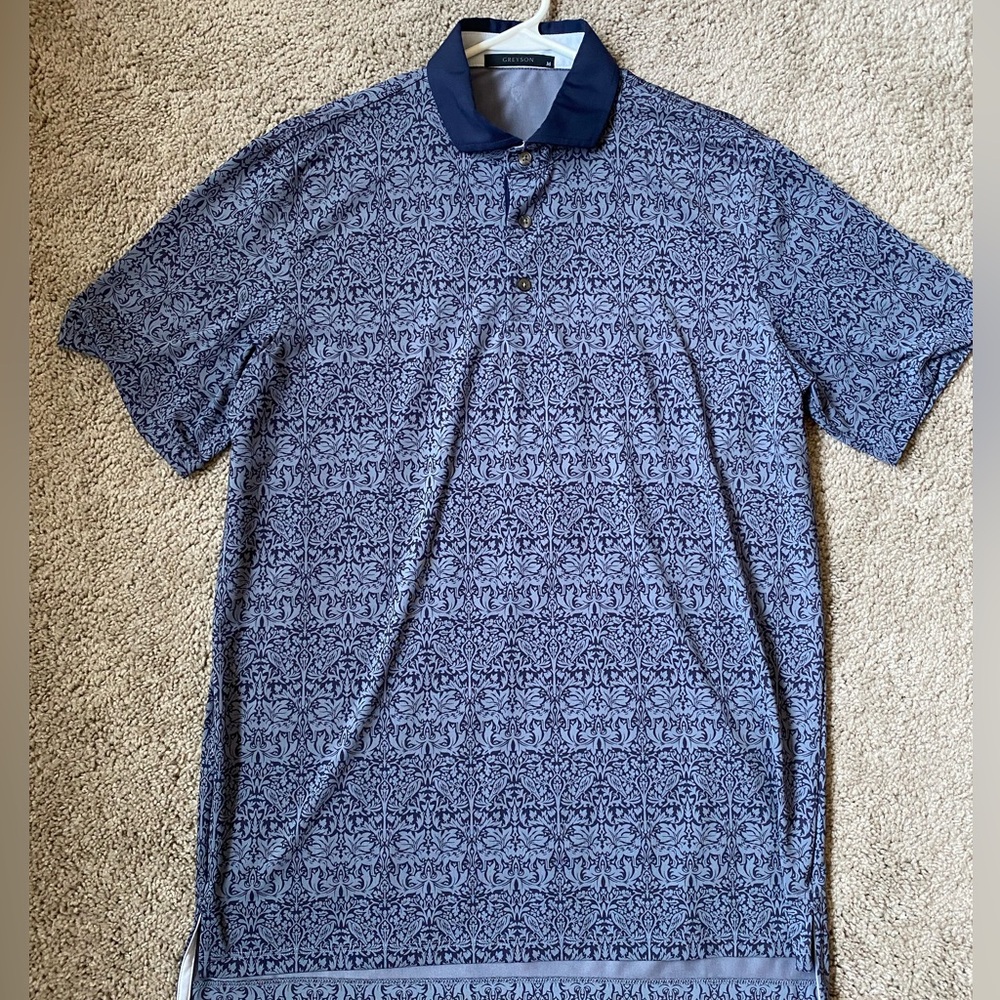 Greyson Polo - Grey w, Navy Blue collar